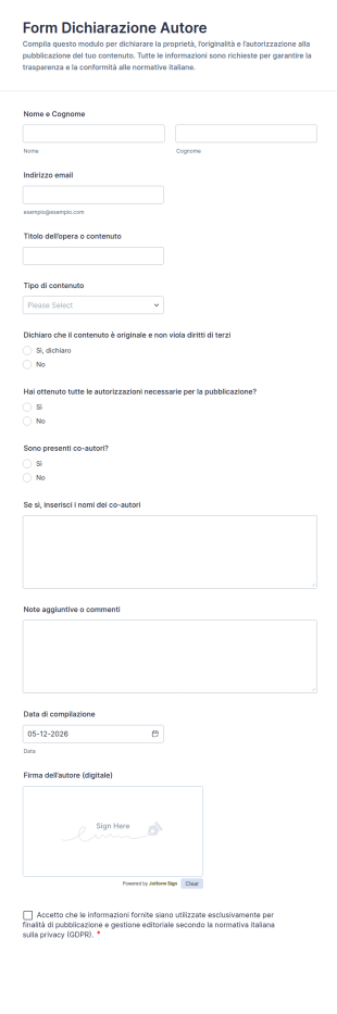 Modulo Di Dichiarazione Dell'Autore