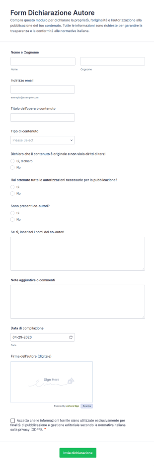 Modulo Di Dichiarazione Dell'Autore