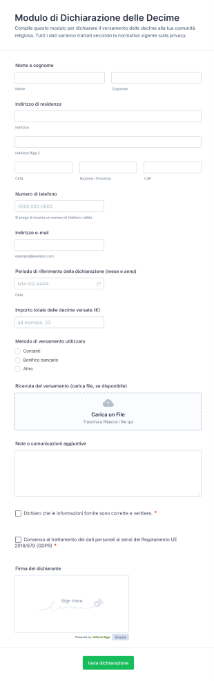 Modulo Di Dichiarazione Delle Decime