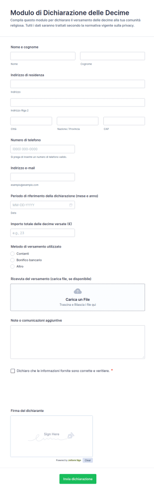 Modulo Di Dichiarazione Delle Decime
