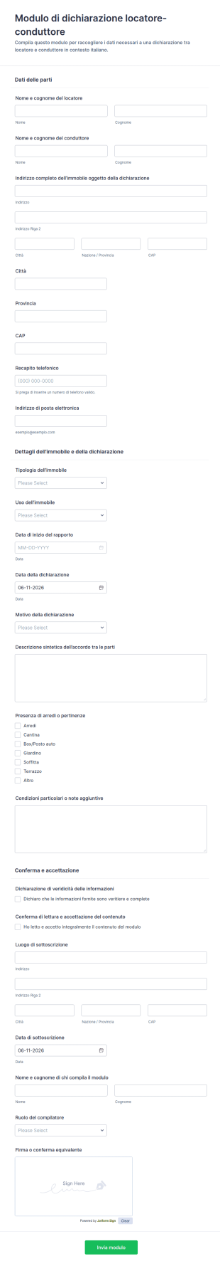 Modulo Di Dichiarazione Di Accordo Tra Proprietario E Inquilino