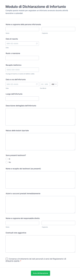 Modulo Di Dichiarazione Di Infortunio