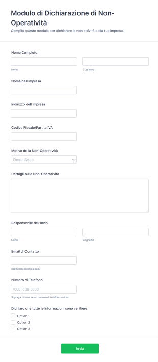 Modulo Di Dichiarazione Di Non Operatività
