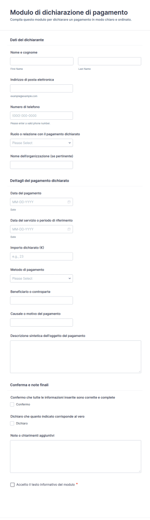 Modulo Di Dichiarazione Di Pagamento