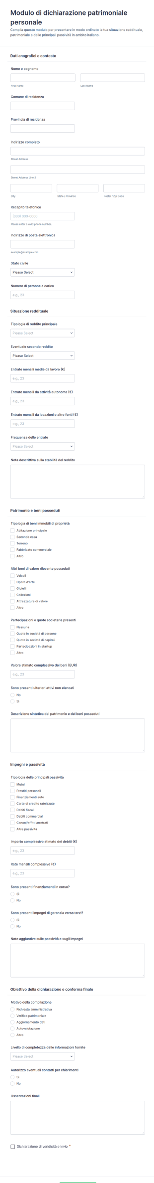 Modulo Di Dichiarazione Finanziaria Personale