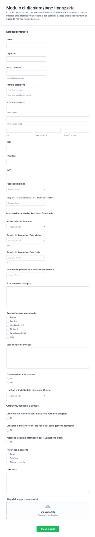 Modulo Di Dichiarazione Finanziaria