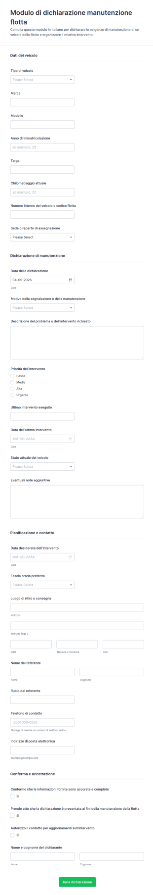 Modulo Di Dichiarazione Manutenzione Flotta 🚗🛠️