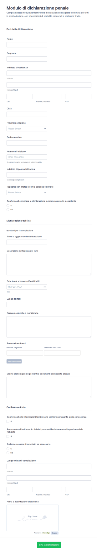 Modulo Di Dichiarazione Penale
