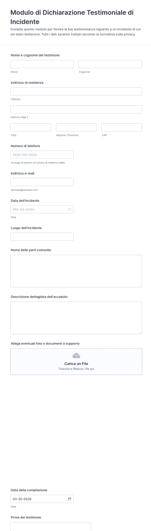 Modulo Di Dichiarazione Testimoniale Di Incidente