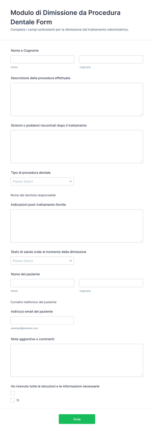 Modulo Di Dimissione Da Procedura Dentale Form