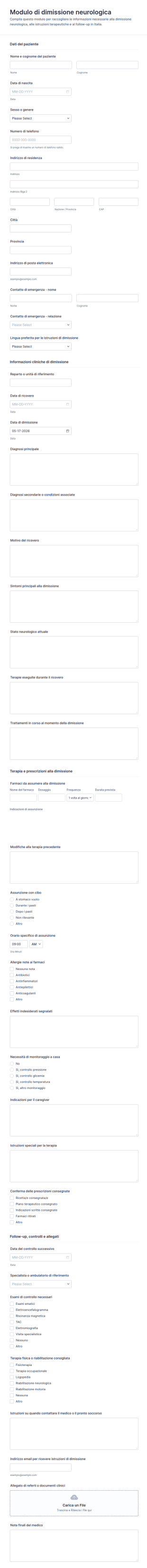 Modulo Di Dimissione Neurologica