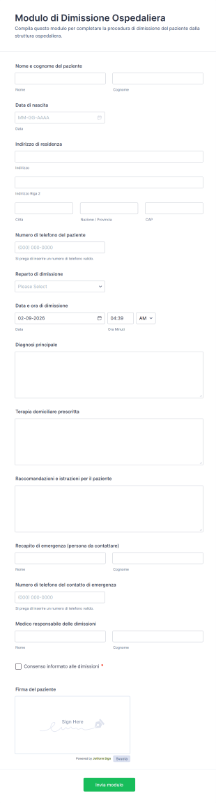Modulo Di Dimissione Ospedaliera