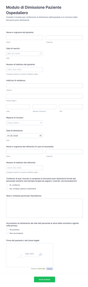 Modulo Di Dimissione Paziente Ospedaliero