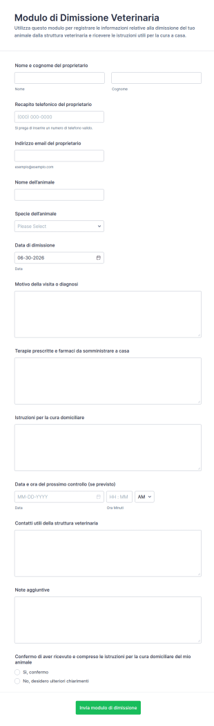 Modulo Di Dimissione Veterinaria