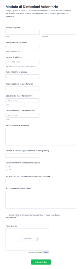 Modulo Di Dimissioni Volontarie