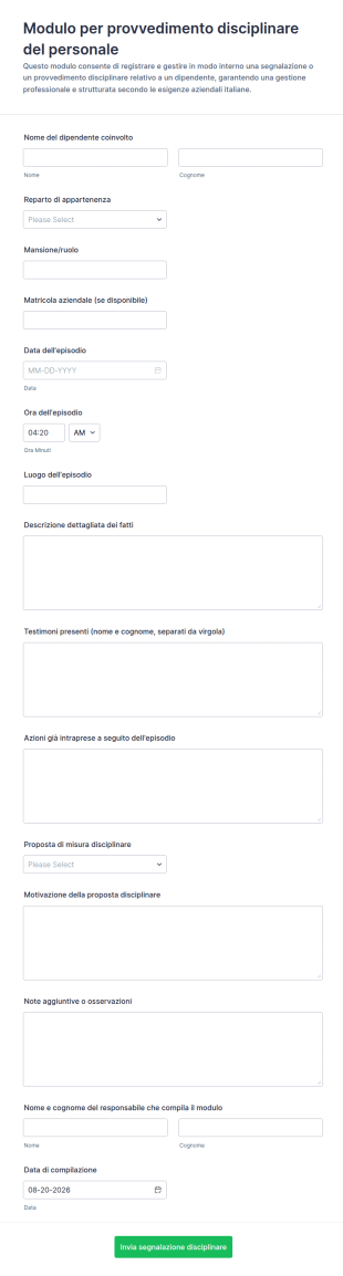 Modulo Di Disciplina Del Personale