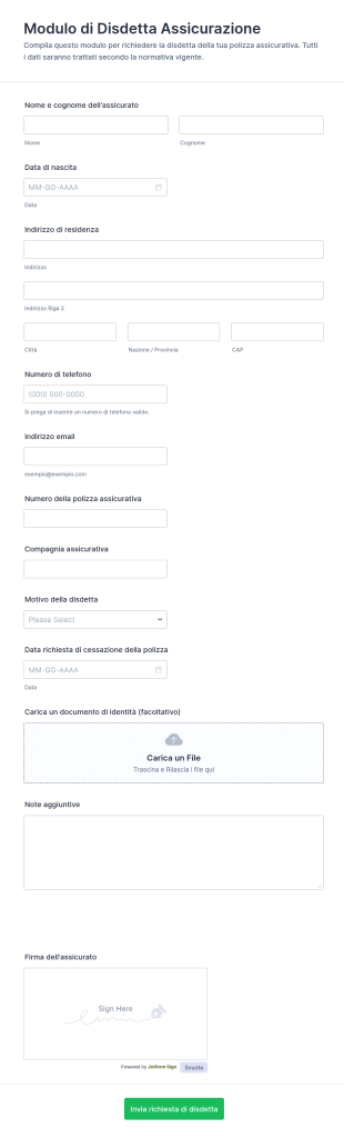Modulo Di Disdetta Assicurazione