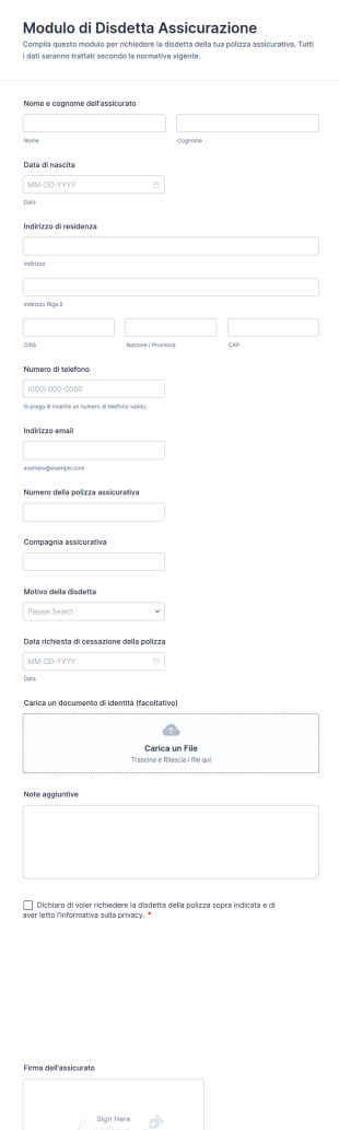 Modulo Di Disdetta Assicurazione