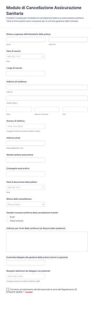 Modulo Di Disdetta Dell’Assicurazione Sanitaria