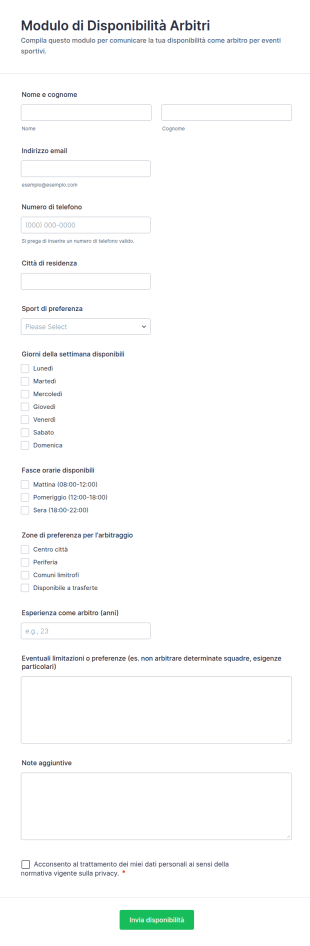 Modulo Di Disponibilità Arbitri