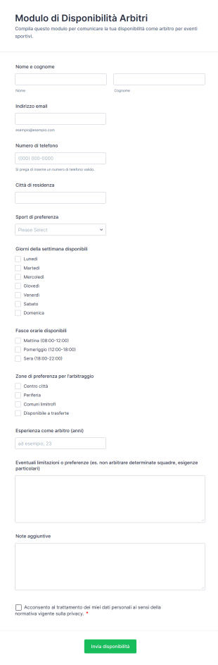 Modulo Di Disponibilità Arbitri