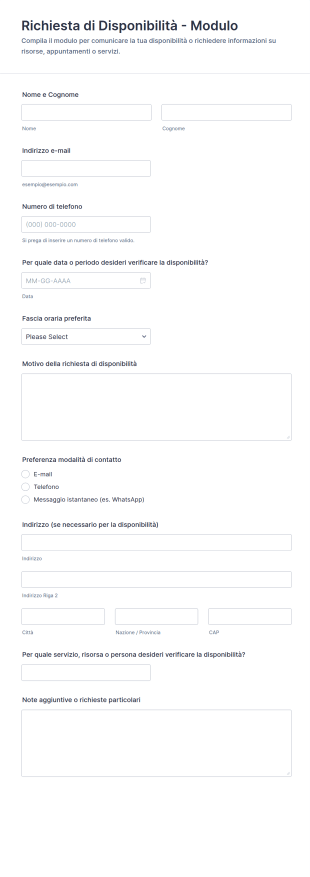 Modulo Di Disponibilità