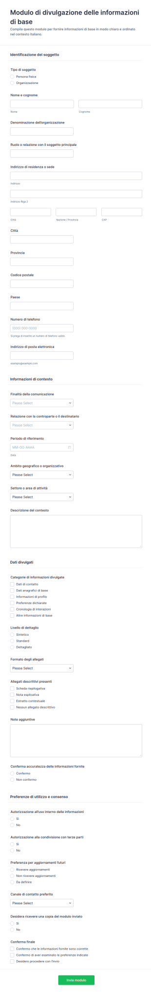 Modulo Di Divulgazione Delle Informazioni Di Background