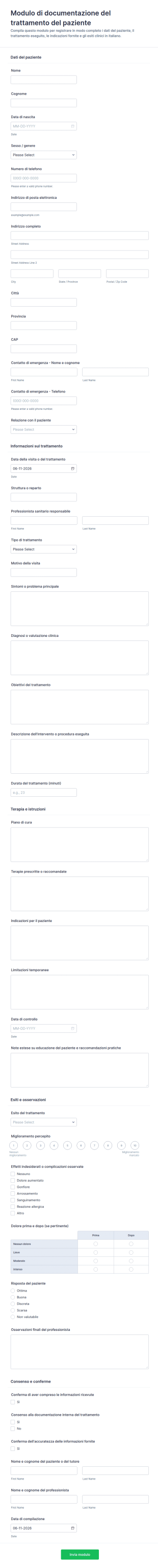 Modulo Di Documentazione Del Trattamento Del Paziente