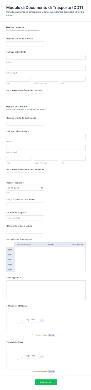 Modulo Di Documento Di Trasporto (DDT)