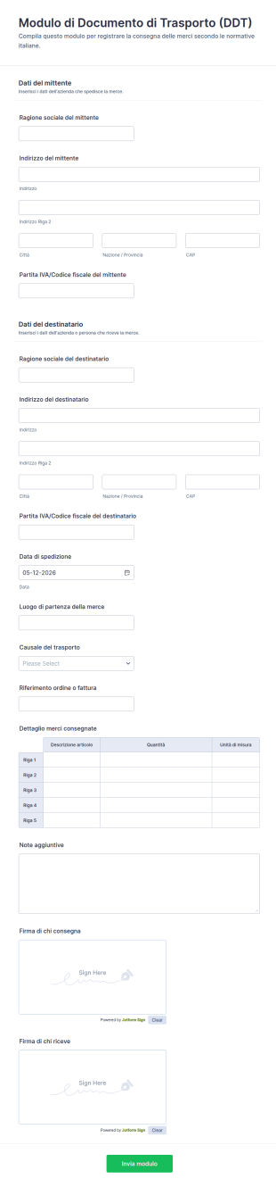 Modulo Di Documento Di Trasporto (DDT)