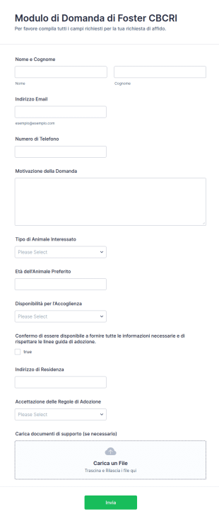 Modulo Di Domanda Di Foster CBCRI