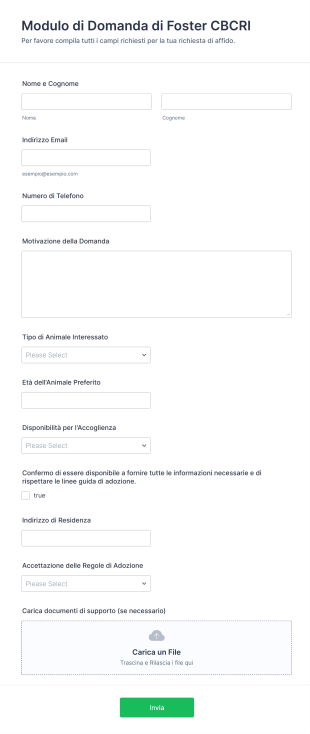 Modulo Di Domanda Di Foster CBCRI