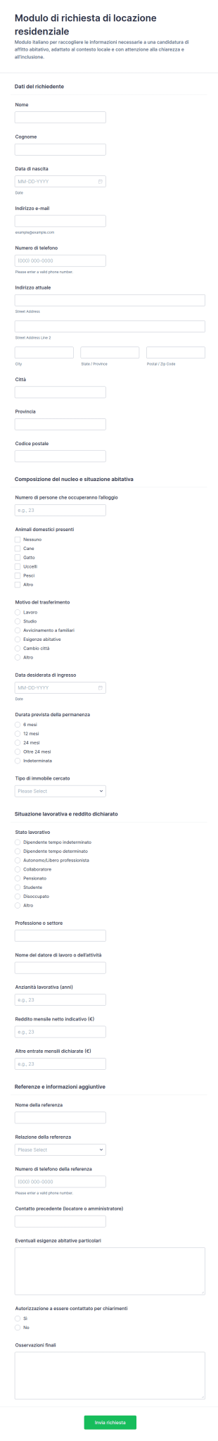 Modulo Di Domanda Di Locazione Residenziale