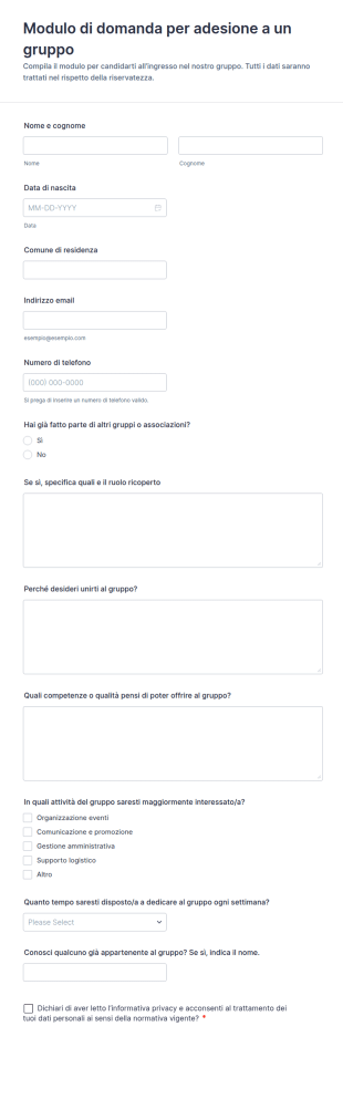 Modulo Di Domanda Per Adesione A Un Gruppo