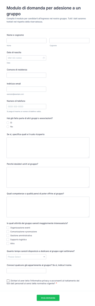 Modulo Di Domanda Per Adesione A Un Gruppo