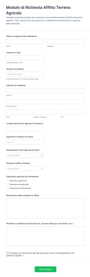 Modulo Di Domanda Per Affitto Agricolo