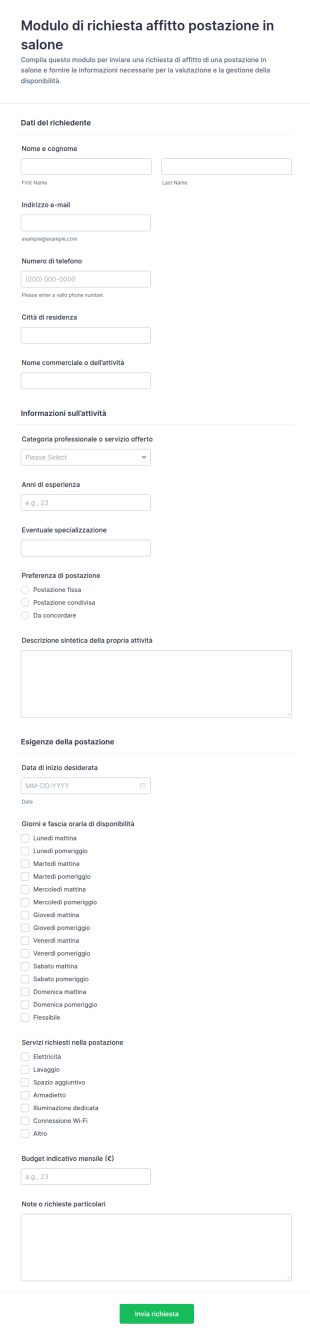 Modulo Di Domanda Per Affitto Postazione In Salone