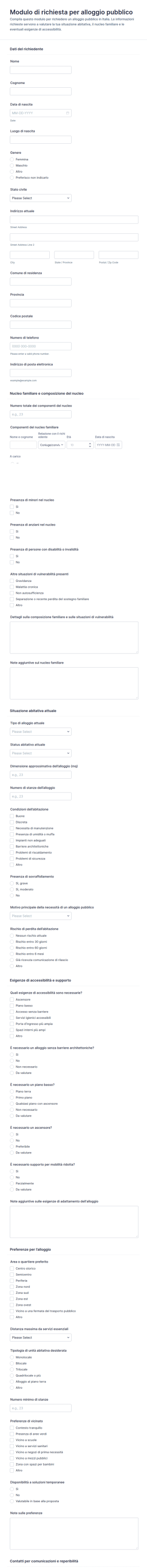 Modulo Di Domanda Per Alloggio Pubblico