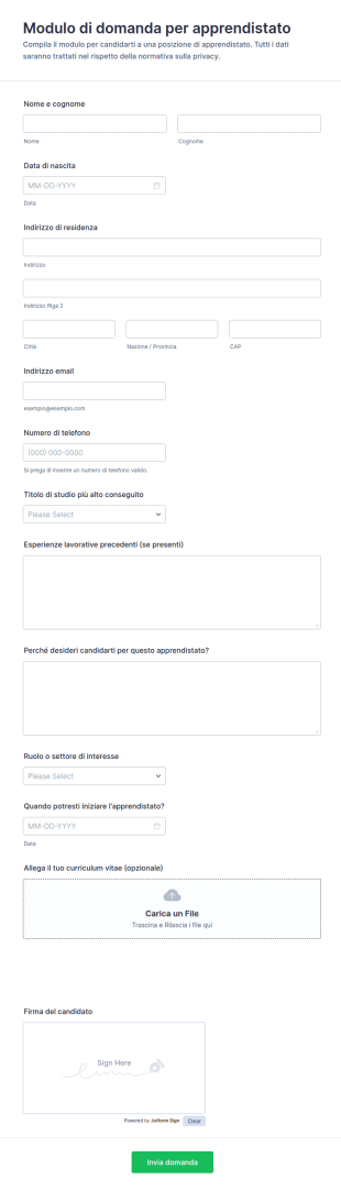 Modulo Di Domanda Per Apprendistato