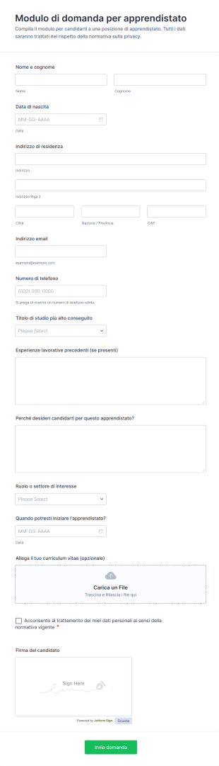 Modulo Di Domanda Per Apprendistato