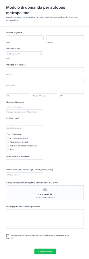 Modulo Di Domanda Per Autobus Metropolitani