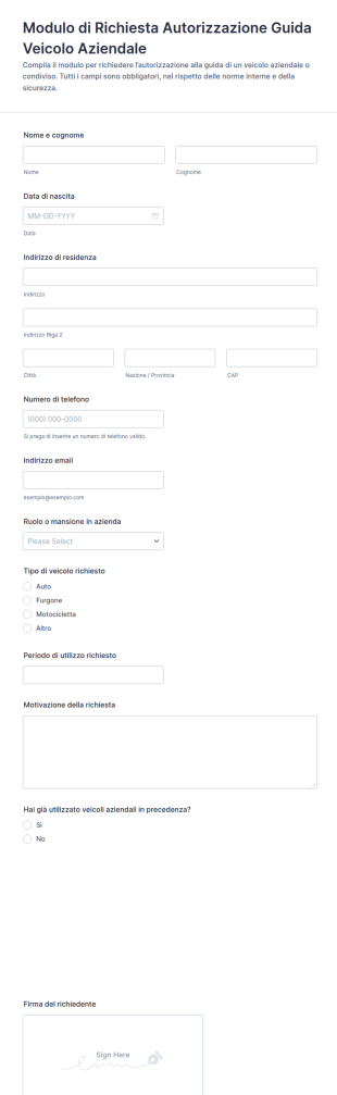 Modulo Di Domanda Per Autorizzazione Alla Guida