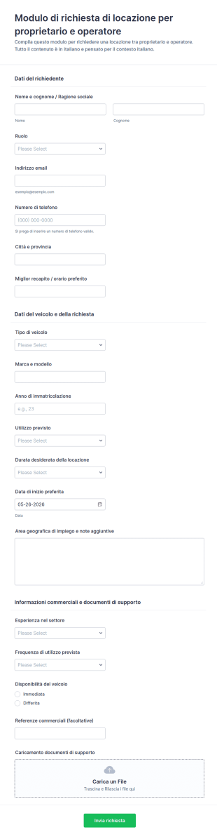 Modulo Di Domanda Per Contratto Di Leasing Per Operatore Proprietario