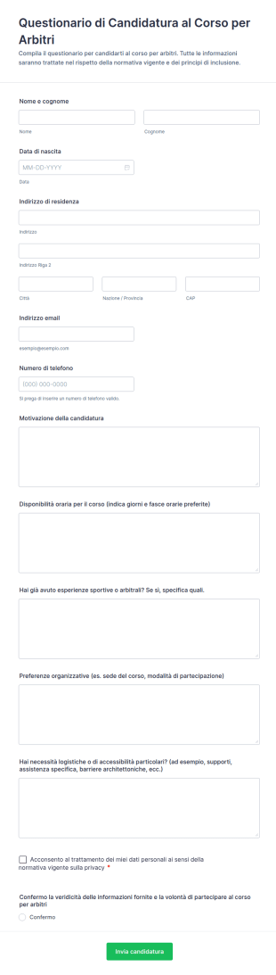 Modulo Di Domanda Per Corso Di Referenza