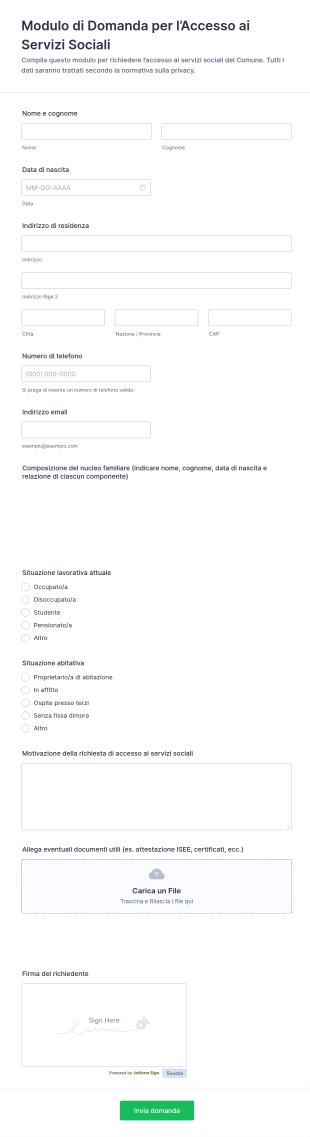Modulo Di Domanda Per L’Accesso Ai Servizi Sociali