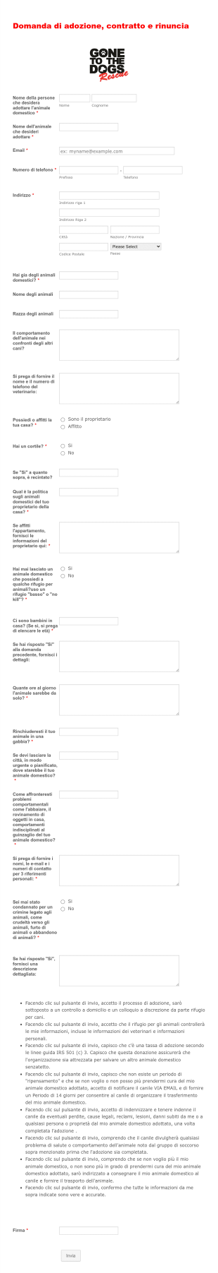 Modulo Di Domanda Per L'adozione Di Animali Domestici Form Template