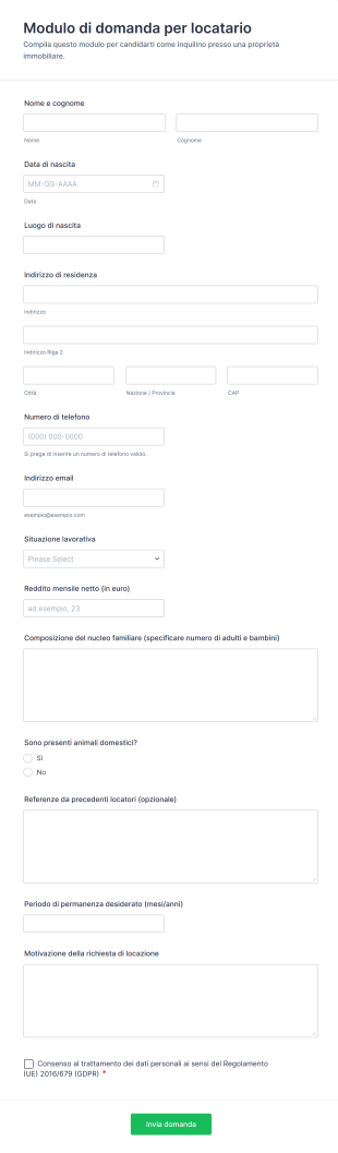 Modulo Di Domanda Per Locatario