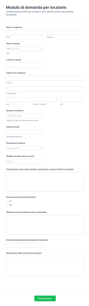 Modulo Di Domanda Per Locatario