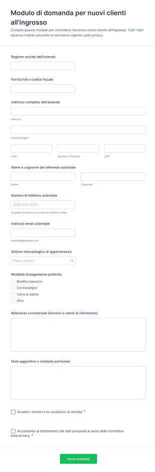Modulo Di Domanda Per Nuovi Clienti All'ingrosso
