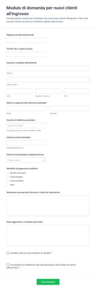 Modulo Di Domanda Per Nuovi Clienti All'ingrosso
